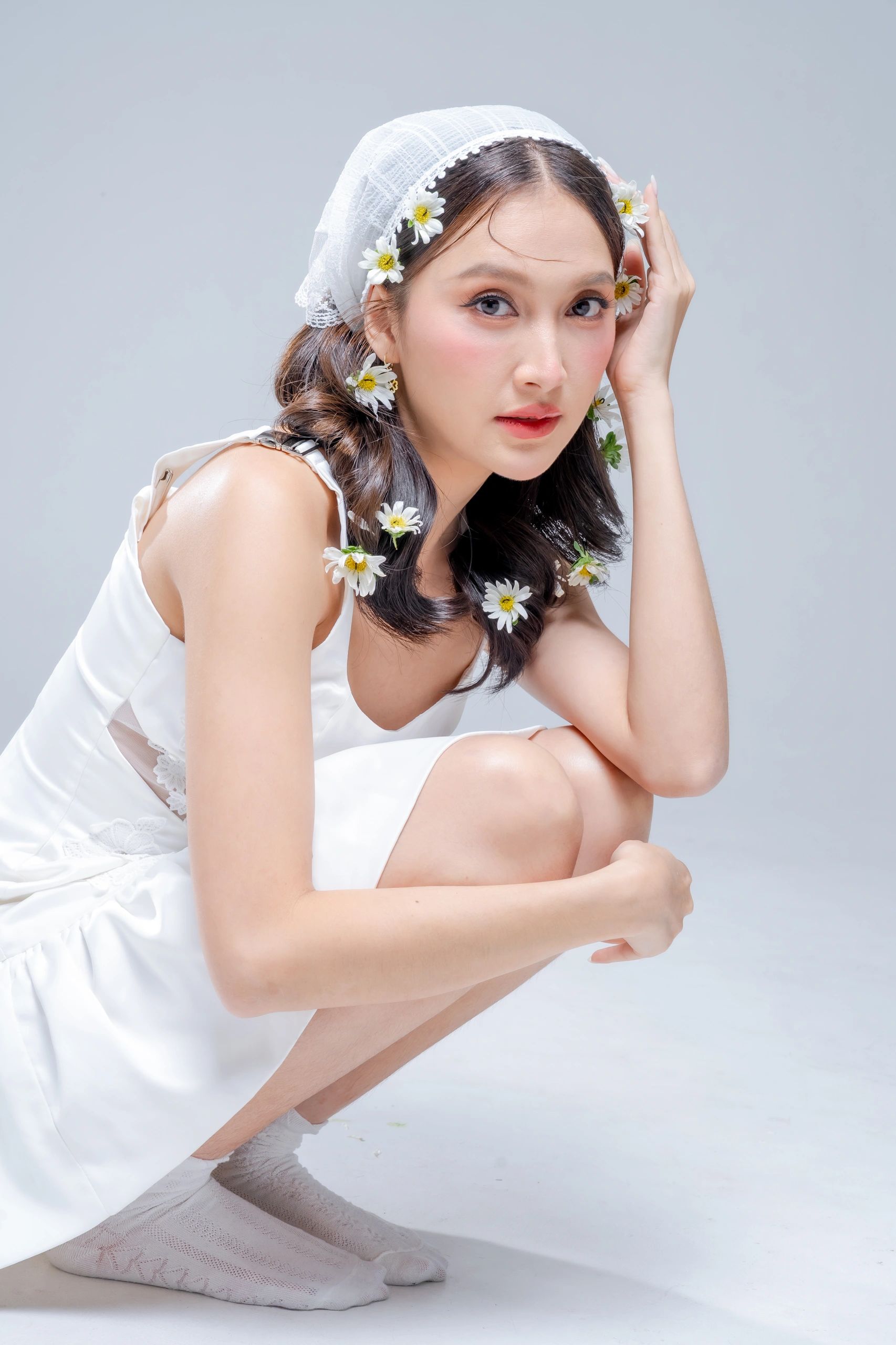 Editorial bridal portrait in white dress